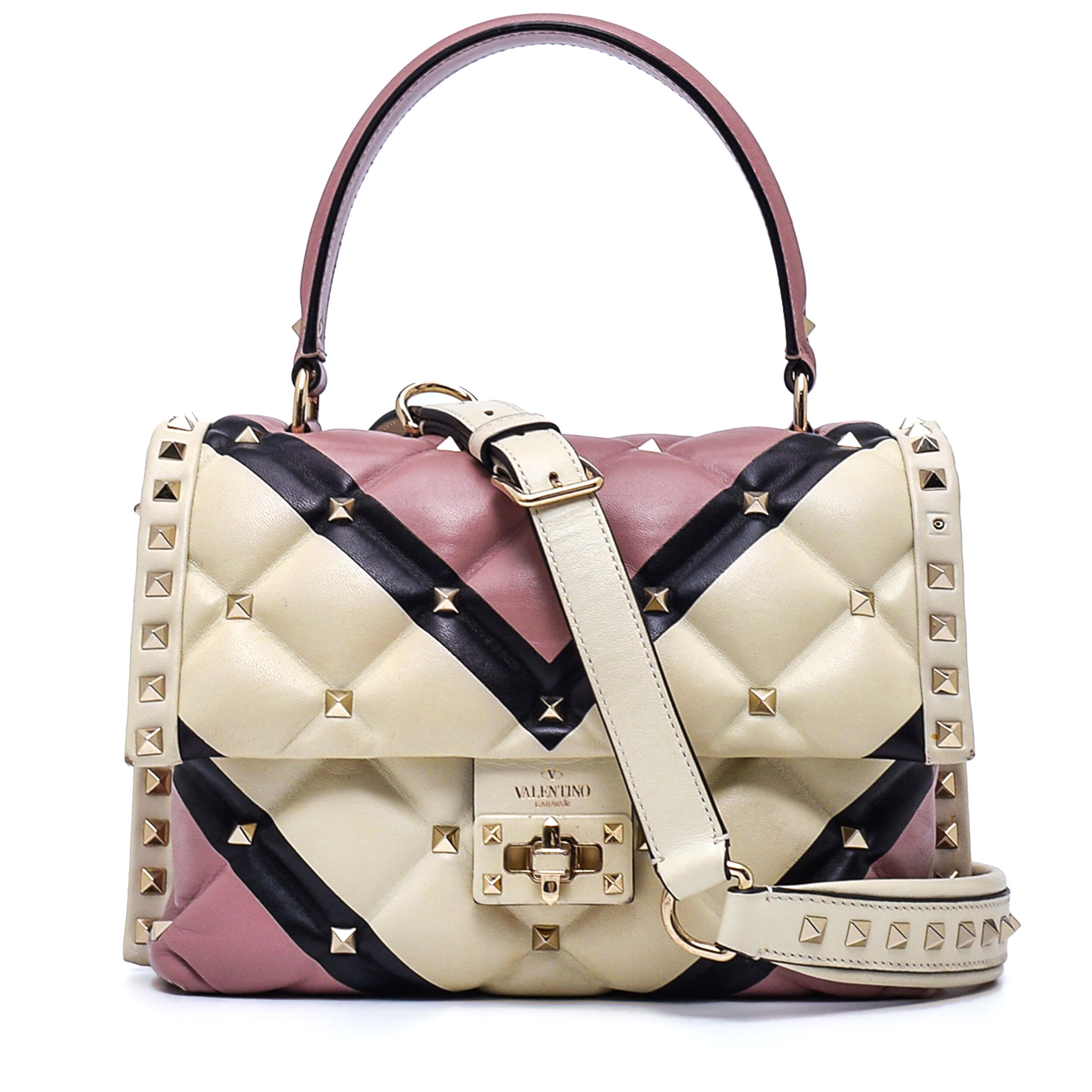 Valentino - Pink & Ivory Quilted Leather Medium Candystud Bag